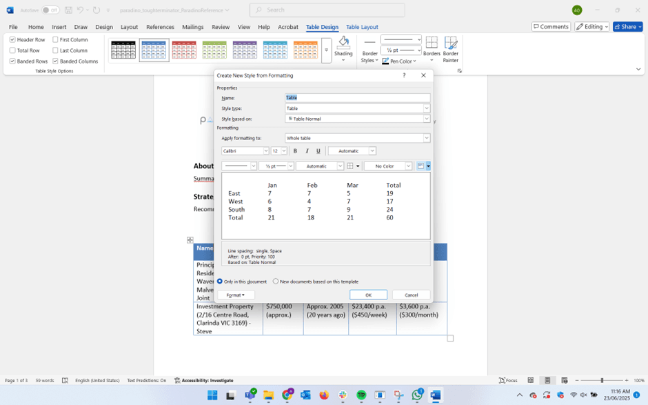 Paradino Style Guide Adding New Table Style