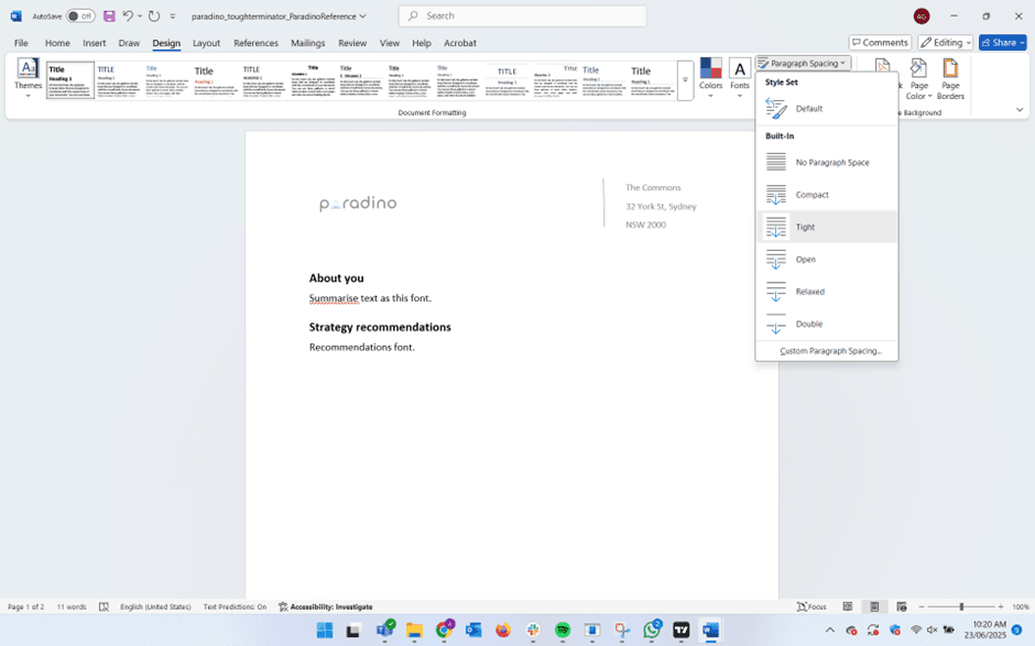Paradino Style Guide Adding Paragraph Spacing