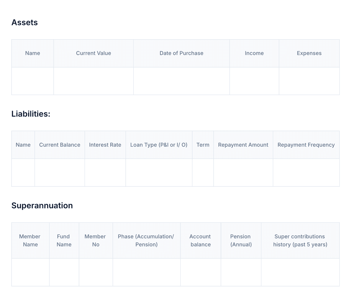 Paradino Custom Template Table Instructions